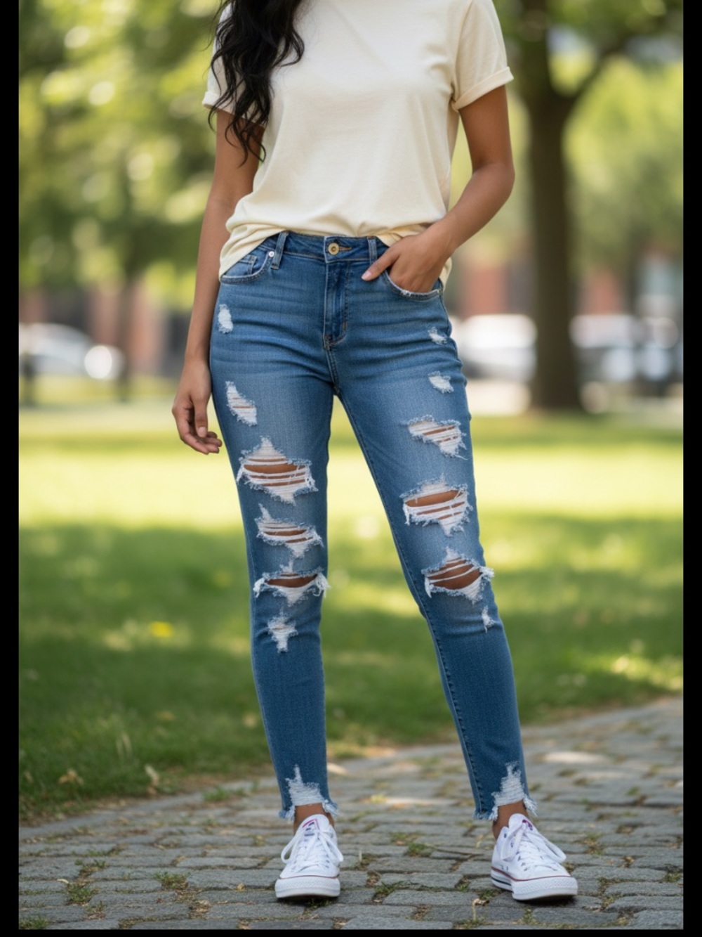 Hollister Ripped Skinny Jeans in Blue Denim